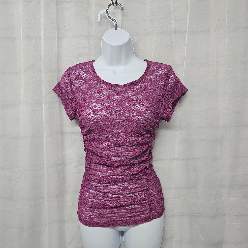 Free People Blouse Y2K Mesh Lace Purple Sheer Whimsigoth Fairy Floral S